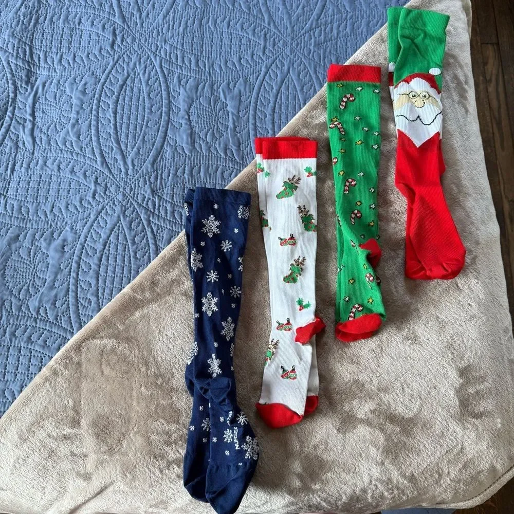 Festive Holiday Compression Socks Set of 4 for Winter/Christmas